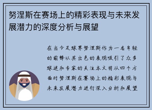 努涅斯在赛场上的精彩表现与未来发展潜力的深度分析与展望